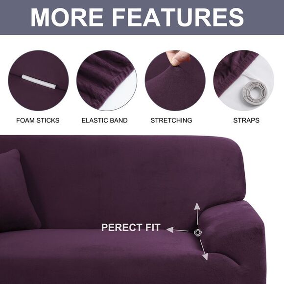 Velvet Stretch Sofa Cover Thicker Slipcover with One Pillow Cover X-Large - Picture 4 of 6
